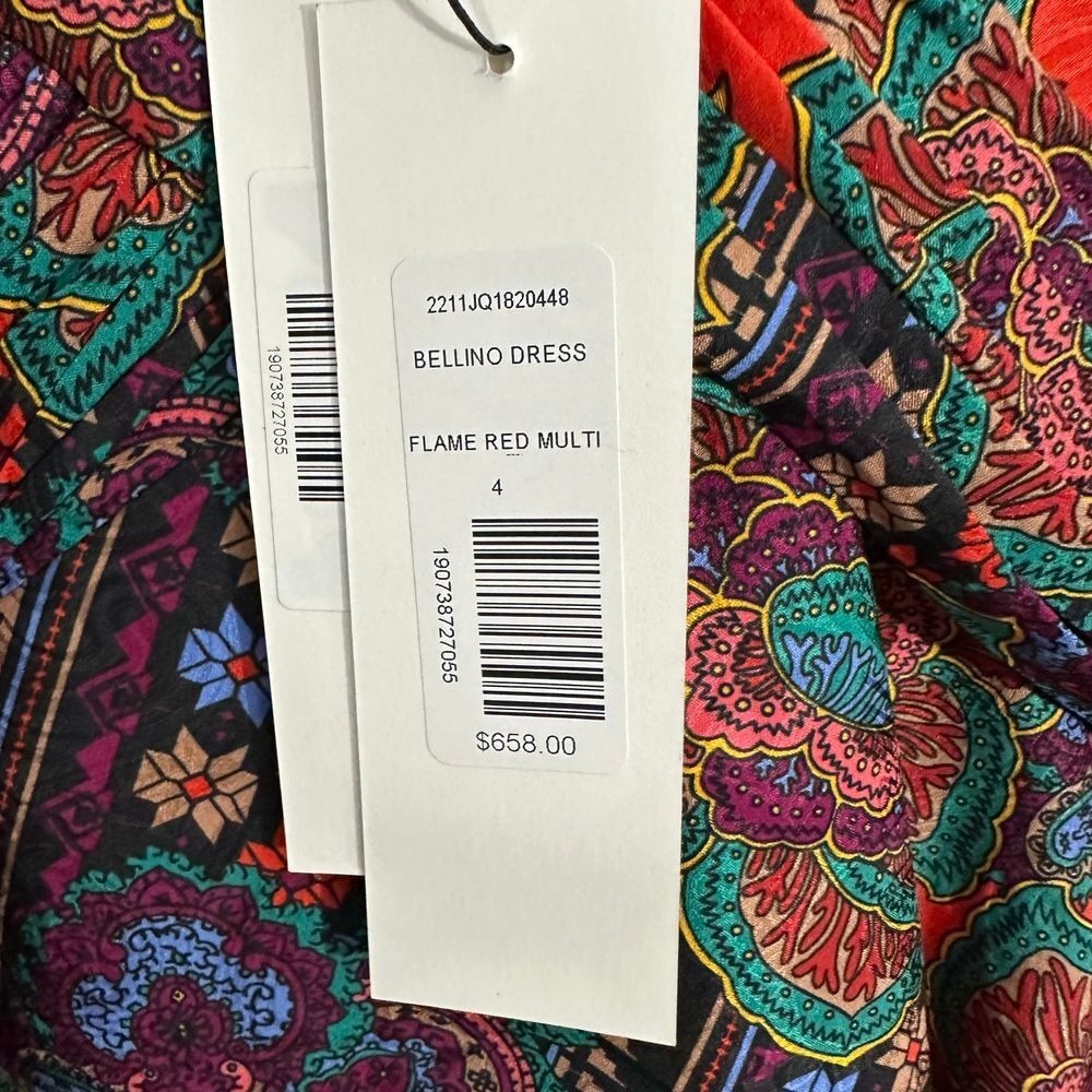 Veronica Beard Bellino Silk Long Sleeve Paisley Mini Dress Flame Red Size 4 Boho - Picture 9 of 12